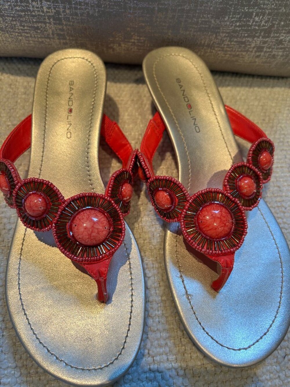 Bandolino Coral Embellished Thong Wedge Sandals | Size 6.5